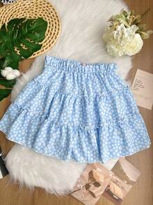 Girls Floral Print Skirts Dits Ruffle Hem SP033 - 藍色 - 查看 1