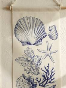 1Pc Nautical Seashell Tapestry Wall Hanging With Tassels – Coastal Beach Theme Coral Starfish Shell Banner For Bathroom Bedroom Living Room, Ocean Marine Vintage Wall Decor For Summer Coastal Cottage