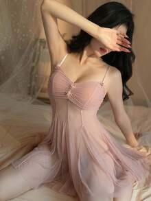Pink Sexy Lingerie, Sheer Strapless DressRomantic Nightgown For Women, Comfortable Valentine's Day Special - Hồng - Xem 5