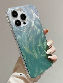 1 件羽毛渐变绿色独特图案全覆盖 TPU 防震手机壳，兼容 Apple 16、15、14、13、12、11 Pro Max 和系列防水防摔防刮 - 彩色 - 查看 3