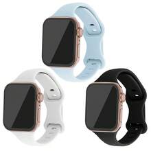 3pcs/Set Blue, Black, White Mixed Color Silicone Slim Watch Bands Compatible With Apple Watch - Multicolor - View 5