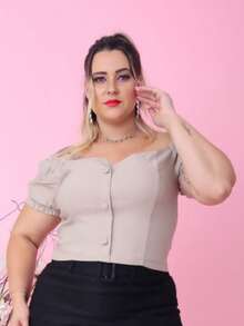 PLUS SIZE BLOUSE BEGALINE ELASTANE CIGANINHA LOOK PLUS SIZE 46 To 52 - Beige - View 6