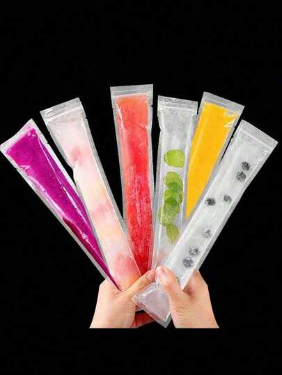 100/200 piezas Bolsas largas para helado, verduras/zumo, puré, helado, fruta helada, bolsas para almacenamiento que se pueden sellar a temperaturas frías, bolsas para hacer helado casero y envasar alimentos, regalos para fiestas, cocina, bolsas desechables para chupetes de hielo, bolsas de hielo triturado, bolsas de hielo transparentes autosellantes para chupetes de hielo