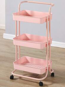Mobile Kitchen Trolley, Multi-Layer Bathroom Storage Rack With Wheels, Living Room Storage Trolley, Beauty Trolley - Pink - View 4