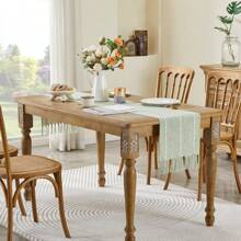 1 peça Toalha de mesa de linho estilo country, caminho de mesa bordado de fazenda com borlas feitas à mão, 182,4 cm de comprimento, adequada para festas, cômodas e decoração de sala de jantar (33,0 cm x 182,4 cm)