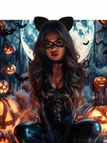 1pc Cat Woman Mask And 1pc Cat Ears Headband, Mask Masquerade Mask Cat Woman Accessories For Cosplay Party,Cat Woman Costume,Cosplay Costumes Woman ,Black Cat Costume Adult
