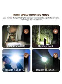 PHILIPS 1pc Strong Light LED Flashlights Household Mini Torch With 4 Lighting Modes, Pink/Red Flashlights USB Rechargeable, Multifunctional Outdoor Portable Lighting Emergency Lights For Camping, Hiking, Home Use, Dog Walking, Sports, Reading, Thanksgiving, Christmas Gifts