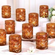 6pcs Amber Glass Star And Snowflake Candle Holders, Vintage Boho Dining Table Decor For Wedding, Party, Autumn, Thanksgiving, Christmas - Multicolor - View 3