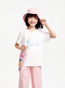 Annil Children's Clothing For Girls CuHK Children Crew-Neck Short-Sleeved Sweater T-Shirt Summer