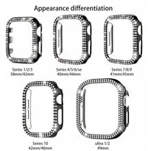 Compatible With Apple Watch Band And Case Combination Set Women's Fashion Sports Soft And Comfortable Metal Buckle Silicone Band + Anti-Drop, Anti-Scratch Shiny Double Row Diamond Hard PC Case Compatible With Apple Watch 38/40/41/42/44/45/46/49MM Band And Cases Compatible With Apple Watch Series Ultra/10/9/8/7/6/5/4//3/SE Replacement Band Case Set