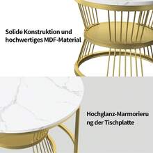 2er Set Nesting Couchtische,Runder Couchtisch für Wohnzimmer,Couchtisch aus Holz mit Metallrahmen,Weiße Tischplatte - Gold - Übersicht 5