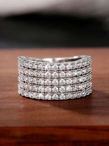 Stylever 1pc 925 Sterling Silver Deluxe Five Rows Full Of Zirconia Ring Fine Jewelry Gift For Women Elegant Ring Daily Versatile Style Party Decoration Fine Gift For Women
