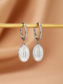 1 Pair Vintage Stainless Steel Virgin Mary Pendant Earrings, Gold-Color Religious Figure Earrings Suitable For Women's Daily Wear And Gifts, Gift Box Is Just A Photo Prop - Multicolor - View 3