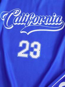 2pcs Boys Athletic Sports Number 23 & Los Angeles Letter Print Solid Tee & Striped Shorts Set, Spring/Summer