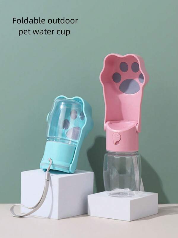 1 قطعة سقاية ماء قابلة للطي مضادة للتسرب بطبعة آثار الأنامل للحيوانات الأليفة للسفر والتخييم في الهواء الطلق، وعاء شرب محمول للمشي والتخييم