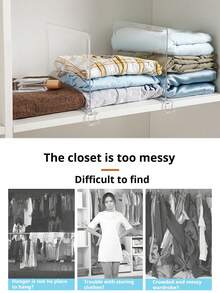 2/4/6/8PCS Acrylic Transparent Wardrobe Divider, Wardrobe Storage, Bag Storage, Book Storage, Multi-Functional Divider And Finishing Board Nail Free Clothing Divider Board - Transparent - View 7