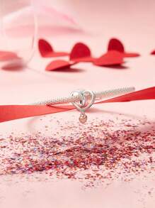 WOSTU 1pc 925 Sterling Silver Cute Heart Tassel Pendant Mother's Day Gifts Rose Golden Heart Design Charm Bead Fit DIY Original Bracelets And Necklaces For Women Fine Jewelry Accessories Mother's Day Gifts