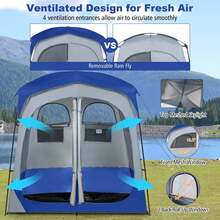 Lifezeal 2 Room Shower Tent Oversize Privacy Shelter Portable Dressing Toilet Outdoor Gray/Blue/Brown - Màu xanh lam - Xem 4