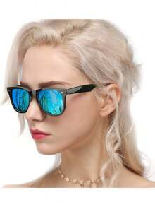 Classic Sunglasses For Women Polarized Driving Anti-Glare UV Protection For Summer Beach Vacation,Outdoor,Travel - A4 Black Frame/Blue Mirrored Polarized Lens - View 2