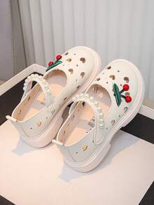1 par de zapatos casuales y transpirables con diseño de corazón hueco y decoración de cerezas, adecuados para el verano - Beis - Ver 4