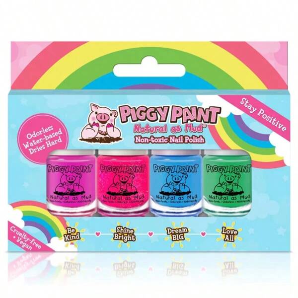 Piggy Paint  Nail Polish Set For Kids' - Stay Positive Rainbow - 0.48 Fl Oz/4ct