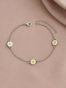 1pc Spring/Summer Sweet & Cool Oil Drop Mini Daisy Anklet, Holiday Beach Jewelry - Multicolor - View 2