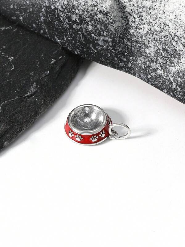 1pc Simple Unique 925 Sterling Silver Enamel Pet Bowl Charm DIY Pendant Women Fine Jewelry Gift