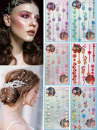 1 pièce Autocollants de perles, Pierres de visage en perles adhésives, Perles adhésives, Demi-perles adhésives, Nouveau design de fleurs pour les cheveux, le maquillage, la décoration, les vêtements et l'artisanat, les cadeaux, les voyages, les cadeaux pour les femmes, les accessoires pour cheveux, les articles de remplissage de bas de Noël