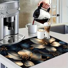 1 pieza Felpudo de secado de platos con estampado floral, alfombrilla absorbente, almohadilla de drenaje para cafetera, utensilios - Protector de superficie de mesa de poliéster, decoración de encimera de cocina, individual para barra y mesa de comedor en el hogar