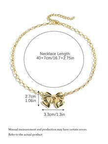 1pc Fashion, Elegant & Versatile Luxury Golden Bowknot Necklace - Gold - View 6