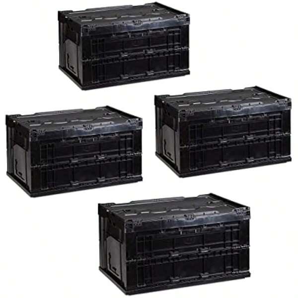 Relaxdays 4X Profi Transportbox stabil Gewerbe hochwertiger Kunststoff Qualität 60 L HxBxT 32 5x58 5x39 5cm schwarz