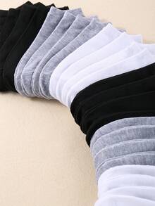 30 Pairs Ladies' Solid Black White Gray Color Ankle Socks, Versatile Casual Invisible Socks, Comfortable Soft Breathable Sweat-Absorbing Odor-Resistant Non-Slip, For Spring/Summer/Autumn, Unisex, Suitable For Home/Outdoor/Sports - Multicolor - View 3