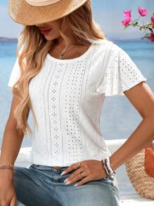 Camiseta casual ajustada de cuello redondo elegante, moda minimalista adecuada para el verano