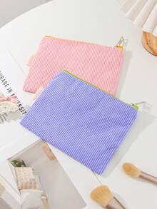 1Piece Corduory Makeup Bag Zippered Pouch Beauty Tool Storage Bag Corduroy Toiletry Bag Clutch Cosmetic Bag Corduory Makeup Pouch Portable Coin Purse Corduory Pencil Case For Gift Women Travel Bag Travel Essentials Gift Bags ,Birthday Gifts,Gifts For Friends And Teachers,Home Decor,Bathroom Livingroom Bed Room Decor,Bathroom Organizer,Jewelry Organizer,Lip Oil Organizer, - Multicolor - View 6