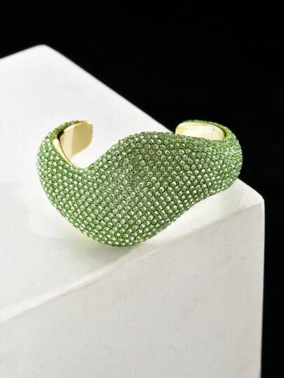 1pc Fashionable Exaggerated Luxury Rhinestone Bangle, Colorful Crystal Geometric Open Cuff Bracelet For Women