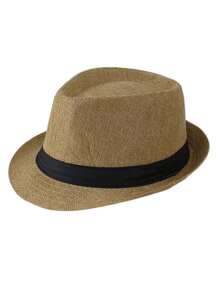 1 pezzo Cappello panama da uomo con cinturino nero, cappello di paglia, cappello da cowboy, cappello da spiaggia