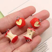 Handmade Apple Shaped Pendant Charm For DIY Earrings, Bracelet, Necklace, Friendship Bracelet, Key Chain, Bag Decoration, Jewelry Crafts, Valentine's Day, Mother's Day, Birthday, Anniversary Gift, Back To School, Graduation, Summer, Hawaii Party, Music Festival Decoration - Red - View 2
