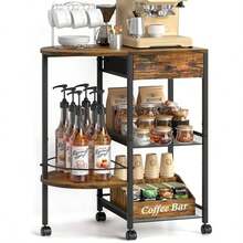 VINCOURNA Küchen Organizer Kaffeebar Zubehör mit Organizer Slade 39CM W Tiefer Grober Servierwagen 4-Etagen-Kaffeeregal Bauernhof Kaffee Station Schrank Kaffeebar Tisch für Küche Wohnzimmer - Braun1 - Übersicht 1