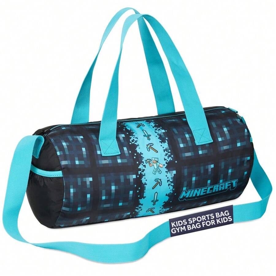 Minecraft Gym Bag Travel Overnight Sports Duffle Adjustable Strap Kit Large Holdall Gamer Hand Luggage - Navy Blue - View 1