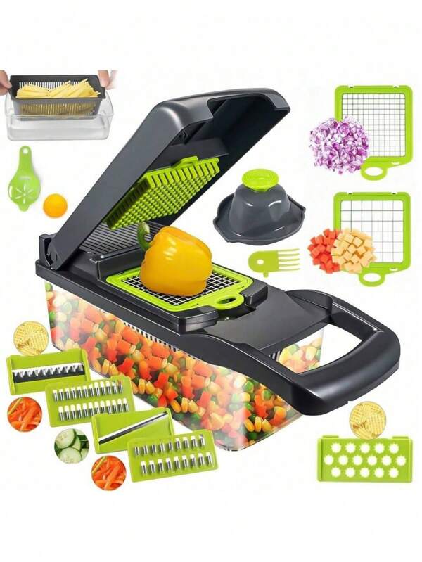 Vegetable Shredder, Professional Onion Shredder, 14 In 1 Multifunctional Food Shredder, Kitchen Vegetable Slicer Dicing Machine, Vegetable Shredder With Blade, Carrot Shredder With Container
