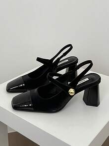 Vintage Square Toe French Style High Heel Sandals, Fashion Peep-Toe High Heels Shoes For Women, Sexy Elegant Mary Jane Pumps With Chunky Heel, Backless Hook-And-Loop For Dating, Bridesmaid, All Season