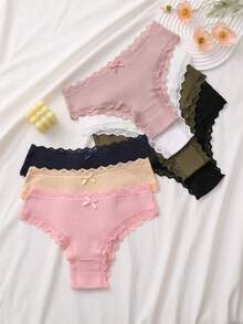 7件套舒适条纹纯棉比基尼内裤，性感内衣