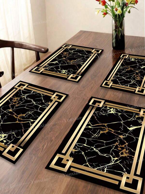 1-30 piezas Manteles individuales rectangulares minimalistas en negro y dorado de PP, lavables, fáciles de limpiar, se limpian con un paño, antideslizantes, manteles para mesa de comedor, decoración para fiestas, bodas y festividades
