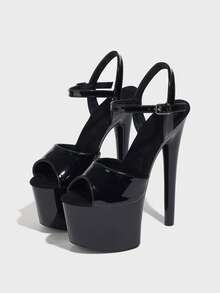 Giày cao gót đế vuông màu đen cho nữ có khóa kéo phía sau, giày cao gót hở mũi gợi cảm cho tiệc tùng, hộp đêm, đám cưới, phòng tập thể dục, mọi mùa - màu đen - Xem 4