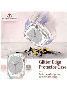 2pcs/Set Compatible With Apple Watch Bands And Bling Bling Hard PC Crystal Diamond Transparent Color Protective Case, Luxury Jewelry Design (No Screen Protector) - Light Purple - View 6