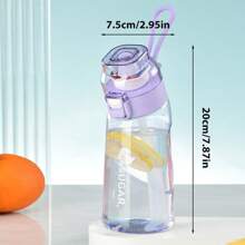 1pc 500ml Novelty Bottle, Cylindrical Fruit Flavor Sports Water Bottle With Straw, Portable, Contains 1pc Random Flavor Water Dropper Shaped Flavor Ring, Fashionable For Women & Kids