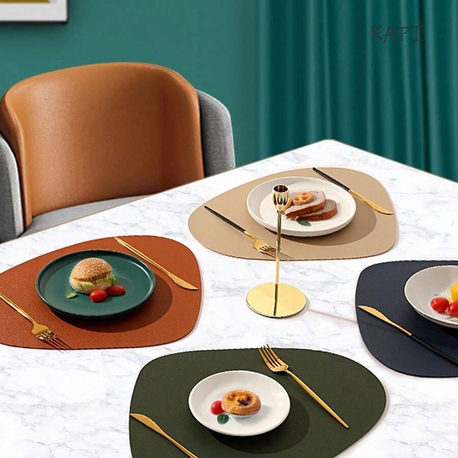 Set di 2/4/6/8 sottopiatti a forma di ciottolo piccolo KAPI per tavolo da pranzo, sottopiatti in finta pelle lavabili e resistenti al calore, facili da pulire, adatti per interni, spessore 1mm