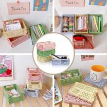 1pc Pastel Foldable Mini Storage Crate – Portable Plastic Basket, Cute Colors, Space-Saving Organizer For Bedroom, Office, Bathroom, Desk Drawer