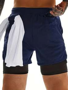 3-Piece Set Mens Running Shorts,2-In-1 Shorts,Workout Running Shorts For Men,7-Inch Gym Yoga Outdoor Sports Shorts - Black+Red+Navy - View 9