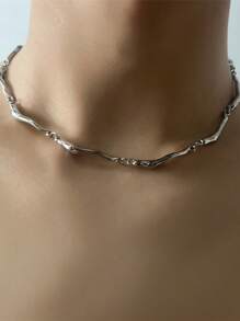 1pc Unisex Cool Minimalist 3D Wavy Twisted Design Necklace, For Daily Wear, Dates, Gifts